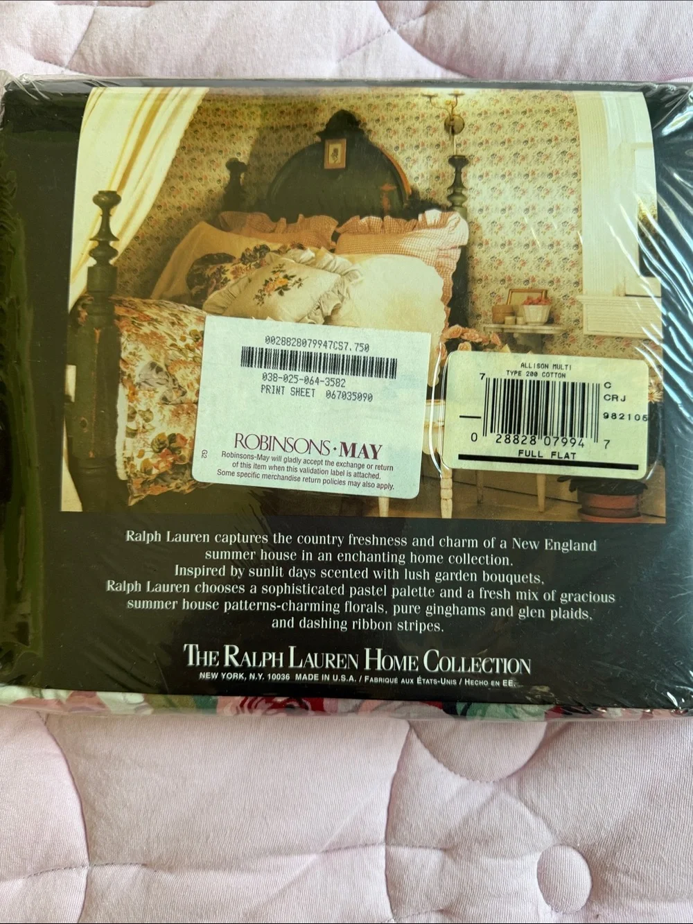 Ralph Lauren Floral Cotton Flat Sheet - Pink, Green & Cream